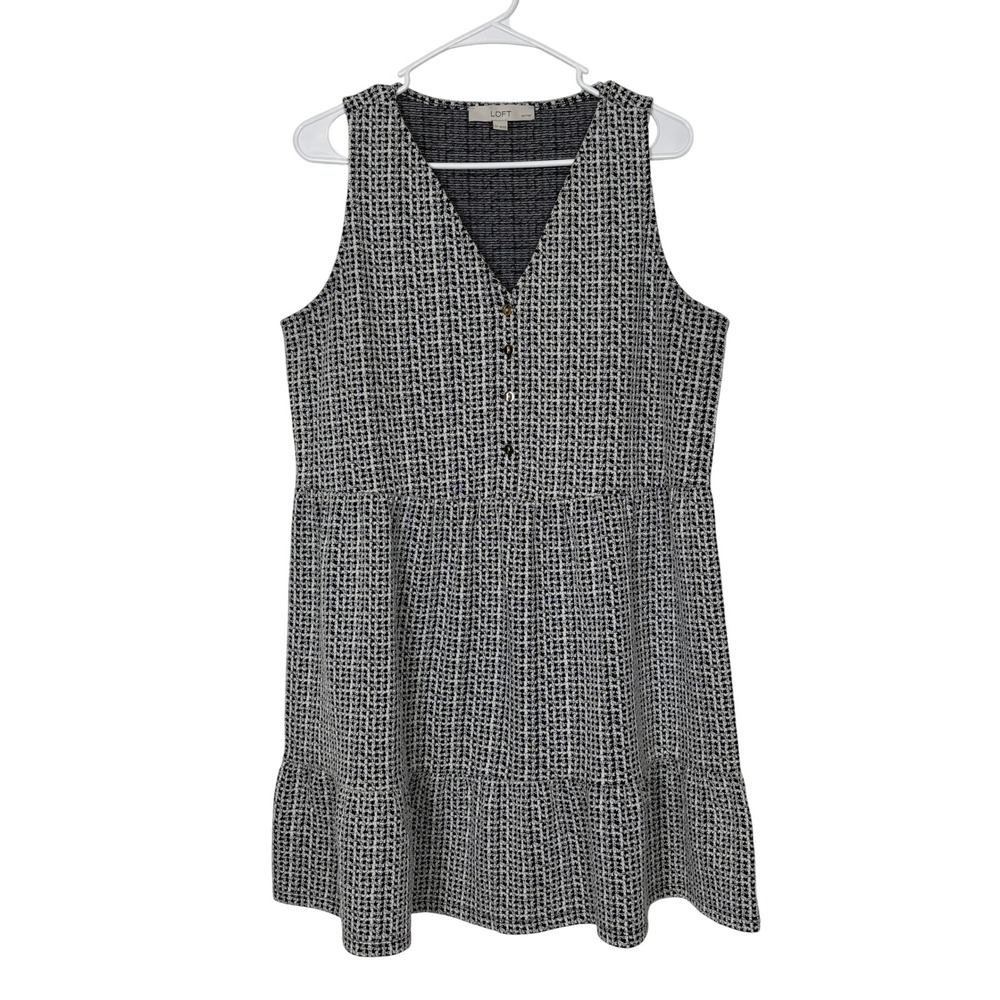 LOFT Mini Babydoll Dress Black White Tweed Knit Twee Academia Fall Preppy LRG P